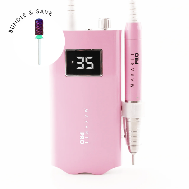 LuxuriaPro E-File + Drill Bits Bundle — Pink + Smooth Top Bit (Coarse)