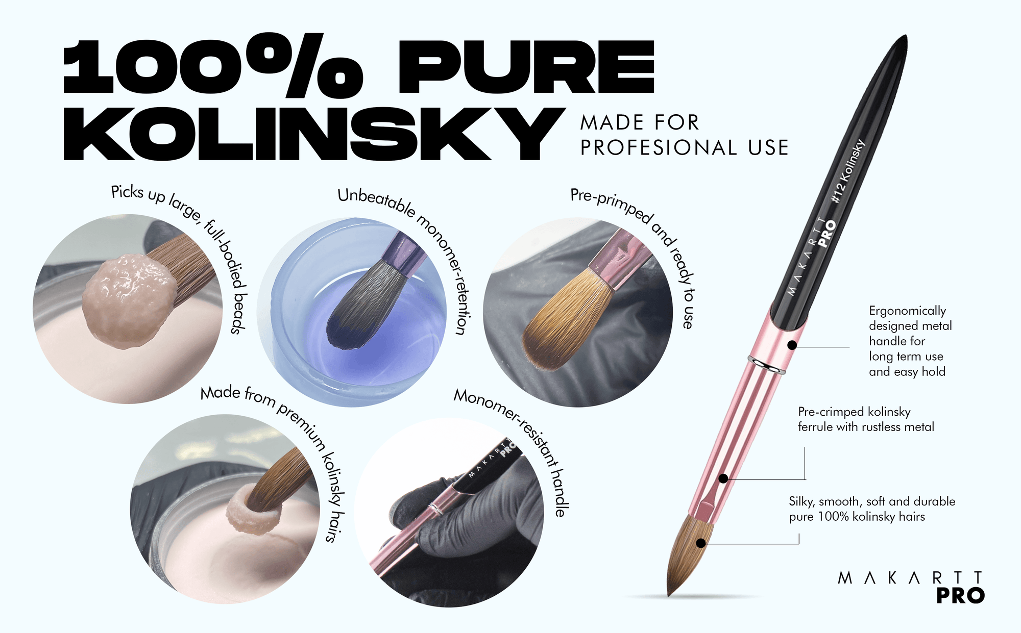 Premium Monomer Resistant Handle 100% Kolinsky Brush